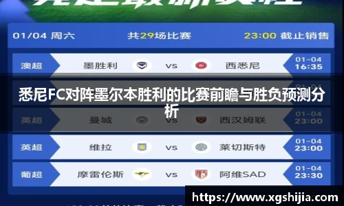 悉尼FC对阵墨尔本胜利的比赛前瞻与胜负预测分析